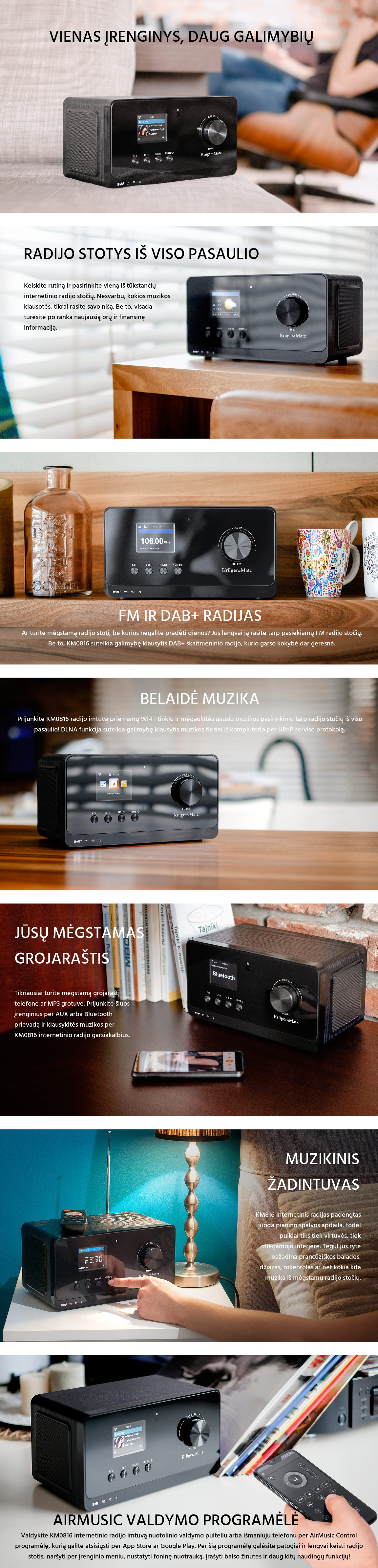 KM0816 internetinis, FM ir DAB+ radijo imtuvas