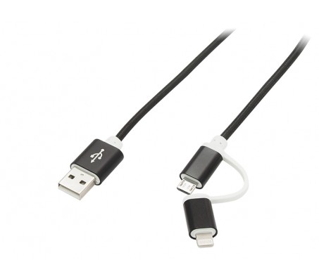 66-099 universalus laidas USB - microUSB + Lightning, 1m
