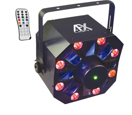 COMBO-WASHFX šviesos efektas 8x RGBWA-UV LED + 8x RGBWA WASH + RG lazeris