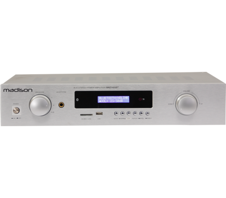 MAD1400BT-SL stiprintuvas 2x150Wrms@8omų, FM/USB/SD/DVD/AUX/Bluetooth