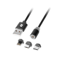 RB-6004-100-B laidas USB su keičiamais magnetiniais kištukais USB-C / Micro-USB / Apple Lightning, 1m