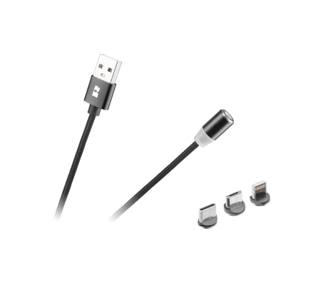 RB-6004-100-B laidas USB su keičiamais magnetiniais kištukais USB-C / Micro-USB / Apple Lightning, 1m